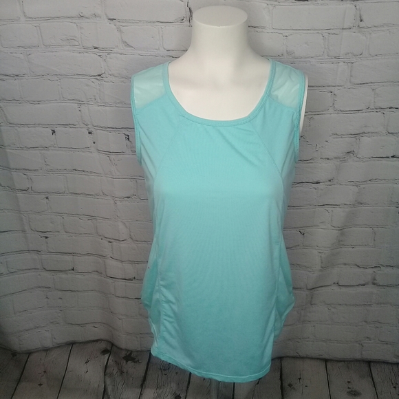 Gaiam Sky Blue Yoga Sleeveless Mesh Open Back Lightweight Workout Tank Sz Small - Picture 1 of 11